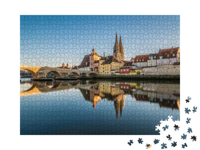 Famous City View of Regensburg & Promenade with Stone Bri... Jigsaw Puzzle with 1000 pieces