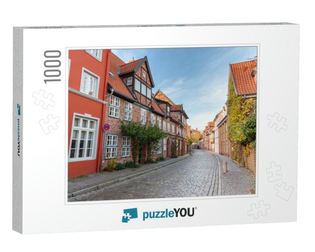Street with Medieval Old Brick Buildings in Luneburg. Ger... Jigsaw Puzzle with 1000 pieces
