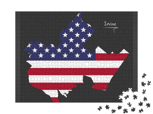 Irvine California City Map with American National Flag Il... Jigsaw Puzzle with 1000 pieces