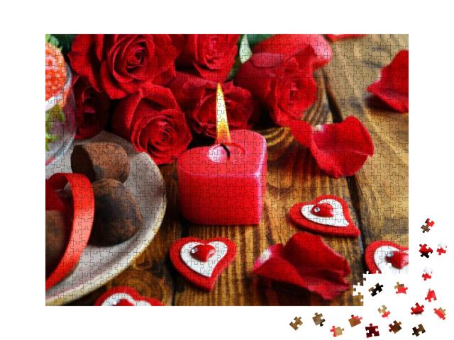 Bouquet of Roses, Chocolate & Strawberries, Valentines Da... Jigsaw Puzzle with 1000 pieces