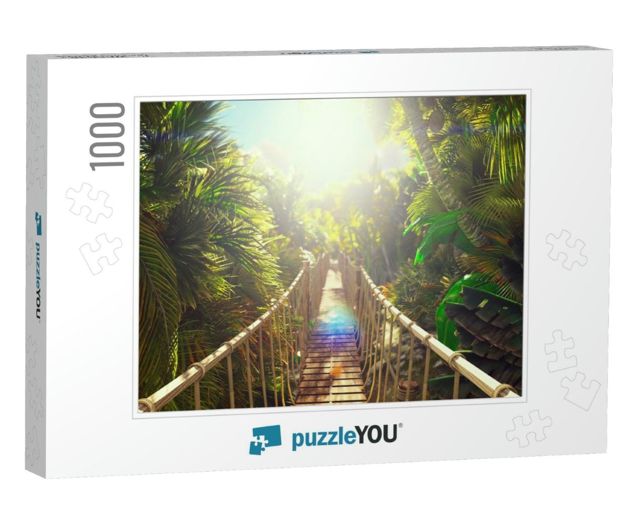 Wooden Bridge Over the Green Jungle. Green Jungle Trees &... Jigsaw Puzzle with 1000 pieces