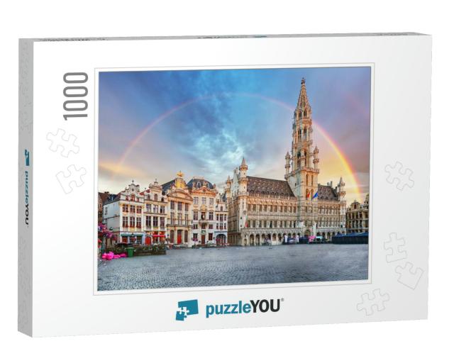 Brussels, Rainbow Over Grand Place, Belgium, Nobody... Jigsaw Puzzle with 1000 pieces