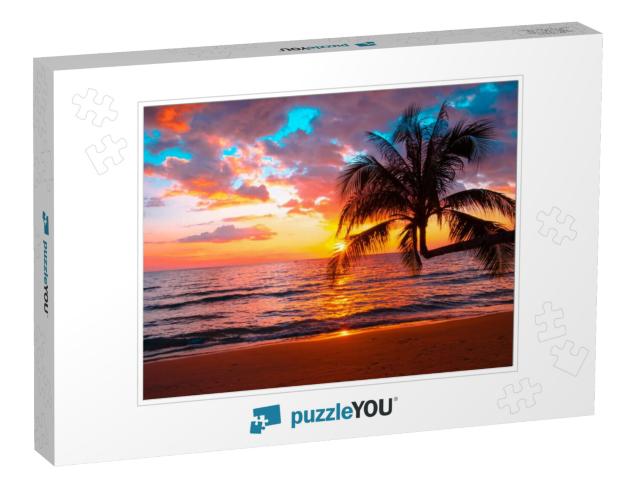 Silhouette of Palm Trees Beautiful Sunset on the Tropical... Jigsaw Puzzle