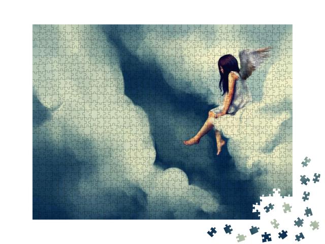 Painting of Beautiful Angel Sitting on a Cloud... Jigsaw Puzzle with 1000 pieces