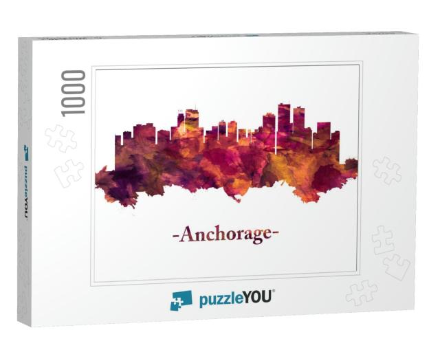 Red Skyline of Anchorage, Alaska's Largest City... Jigsaw Puzzle with 1000 pieces