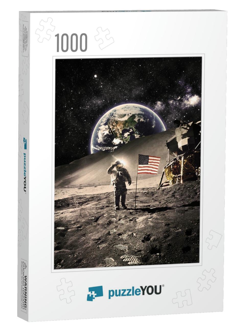 Vintage -Astronaut with Flag on the Moon - Elements of Th... Jigsaw Puzzle with 1000 pieces