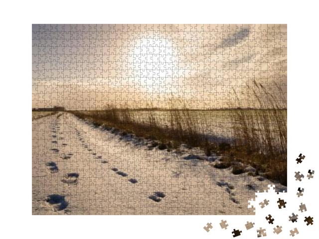Footsteps in Snow in East Frisia Ostfriesland... Jigsaw Puzzle with 1000 pieces