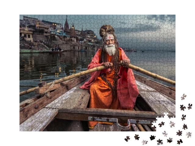 Portrait of Sadhu Baba Nondo Somendrah, Varanasi, India... Jigsaw Puzzle with 1000 pieces