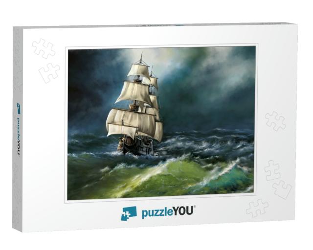 Old Ship in the Sea. Digital Oil Paintings Landscape. Fin... Jigsaw Puzzle