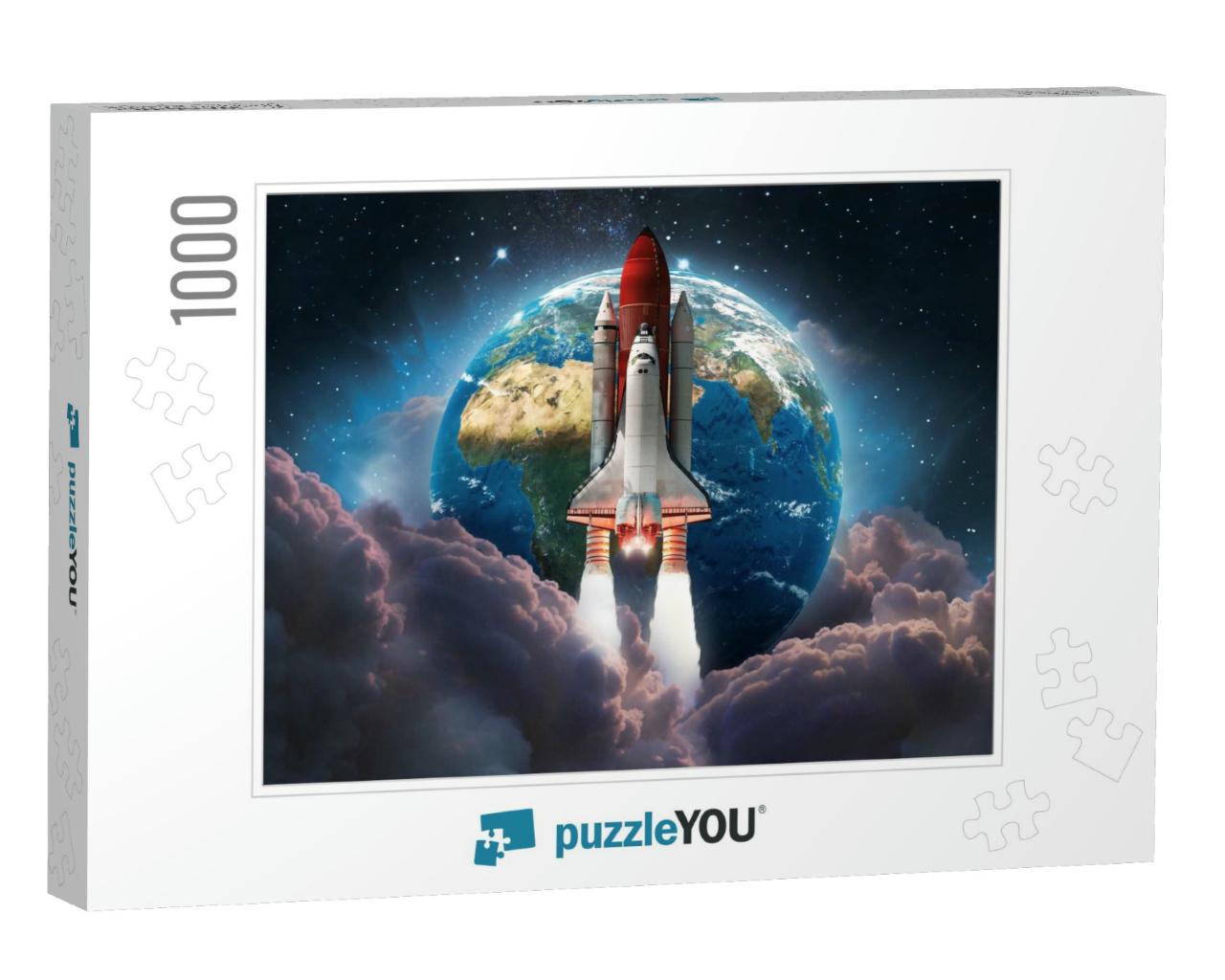 Space Shuttle Launch in the Space. Earth & Pink Clouds on... Jigsaw Puzzle with 1000 pieces