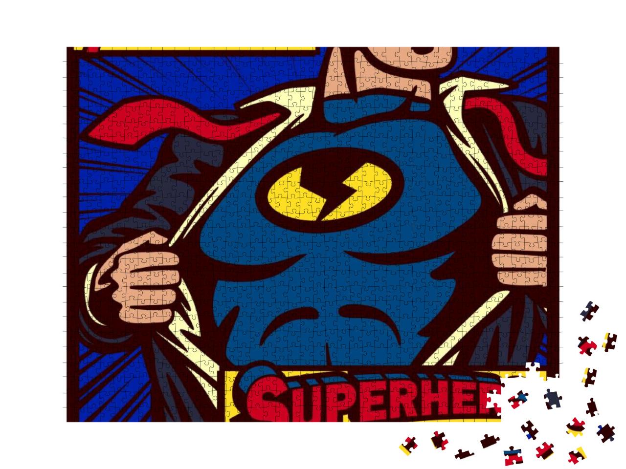 Pop Art Comic Book Style Panel Superhero Tearing Shirt &... Jigsaw Puzzle with 1000 pieces