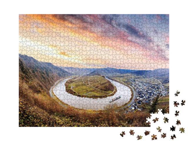 Sunrise Panorama View from the Mountain At the River Mose... Jigsaw Puzzle with 1000 pieces
