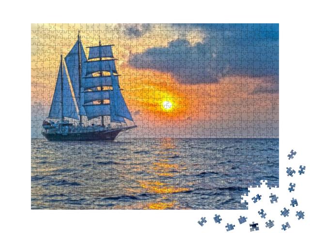 Sailing Yacht on the Background of a Beautiful Sunset in... Jigsaw Puzzle with 1000 pieces