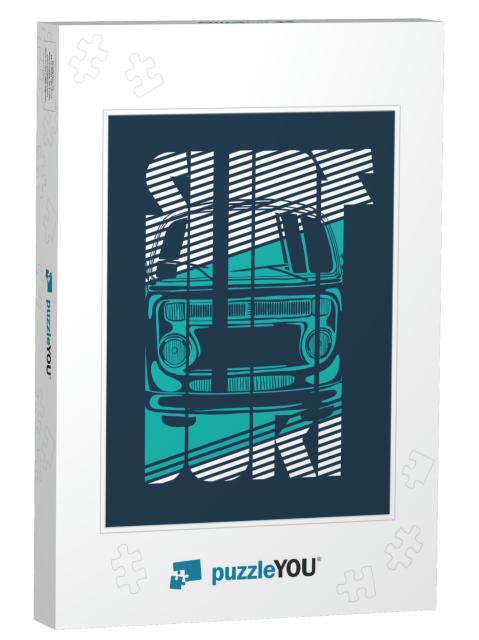 Vector Illustration of a Surfing Car. Stylish Design Prin... Jigsaw Puzzle