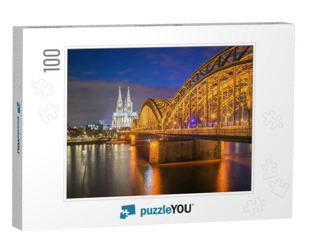 Night View of Cologne Cathedral in Cologne, Germany... Jigsaw Puzzle with 100 pieces
