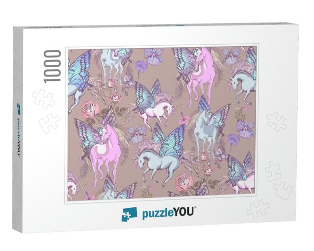 Magic Unicorn. Seamless Pattern. Vector Illustration. Sui... Jigsaw Puzzle with 1000 pieces