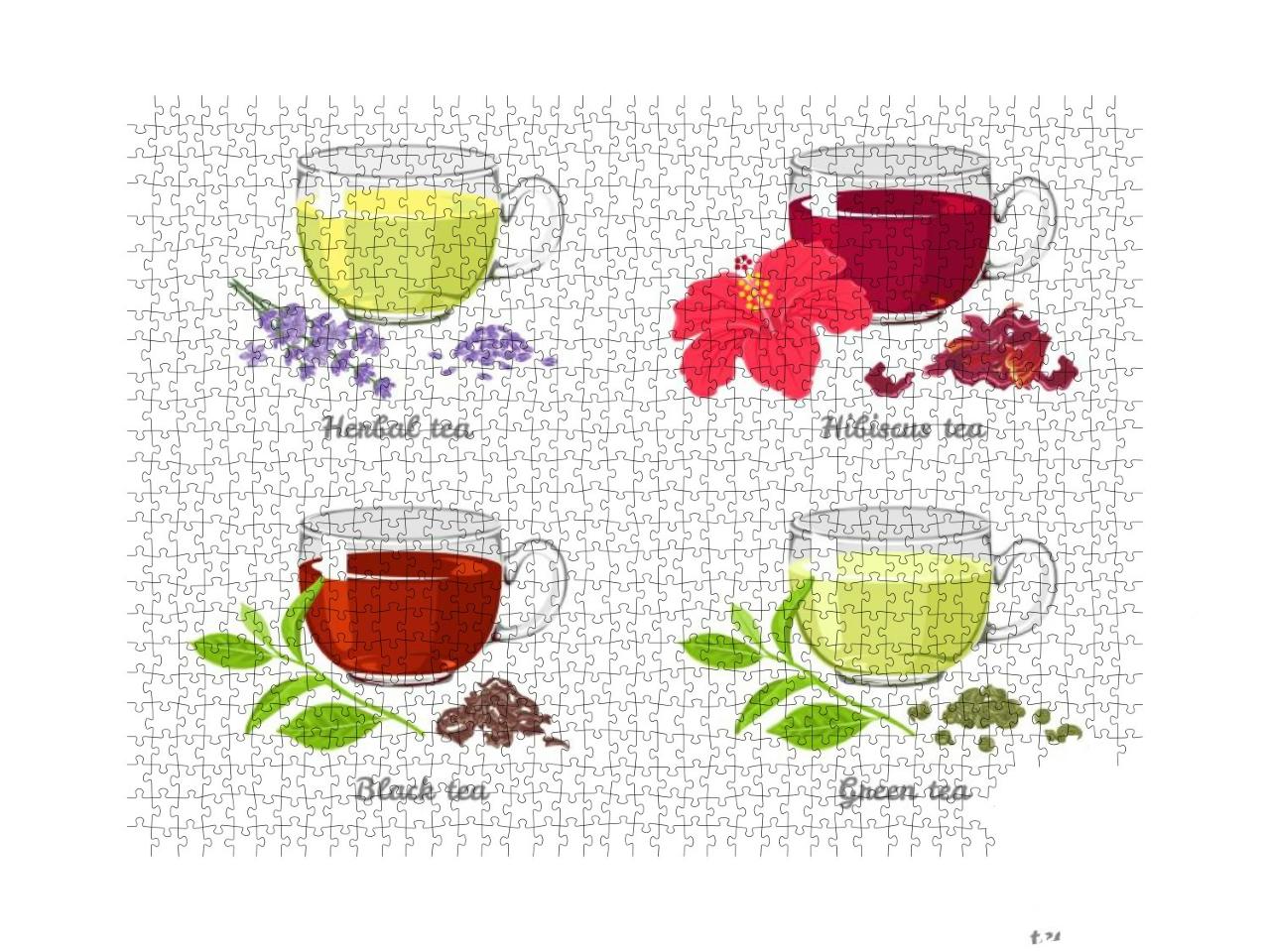 Set of Different Tea in Glass Cups Isolated on White Back... Jigsaw Puzzle with 1000 pieces