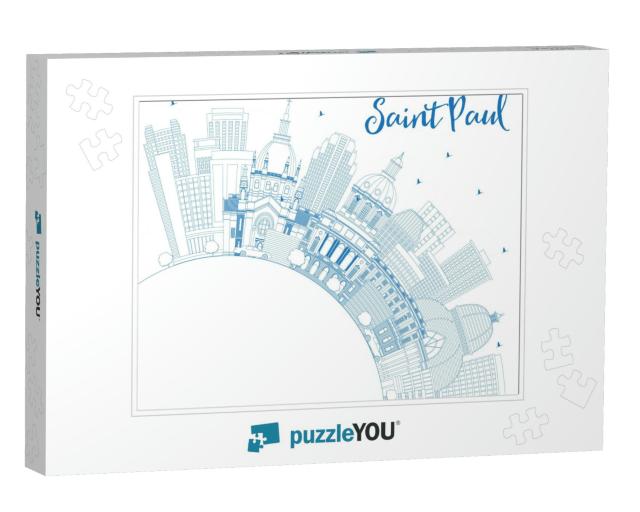 Outline Saint Paul Minnesota City Skyline with Blue Build... Jigsaw Puzzle