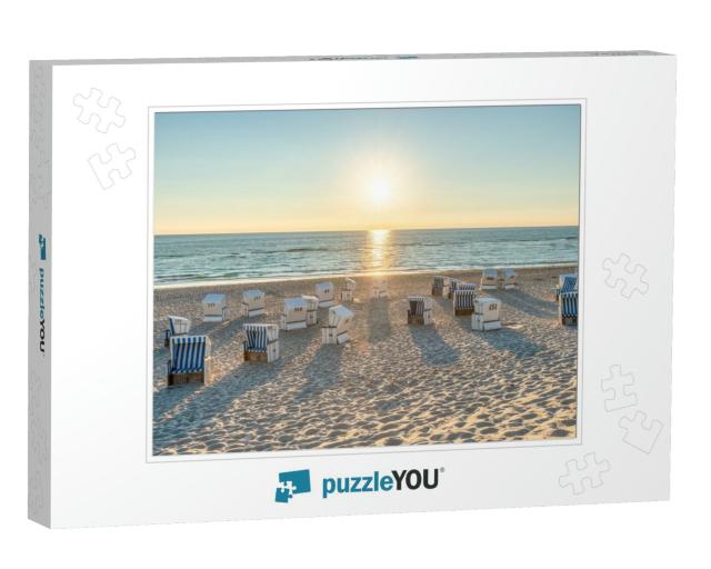 Roofed Wicker Beach Chairs At the North Sea Coast on Sylt... Jigsaw Puzzle
