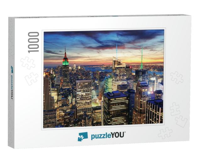 New York City Skyline with Urban Skyscrapers At Sunset... Jigsaw Puzzle with 1000 pieces