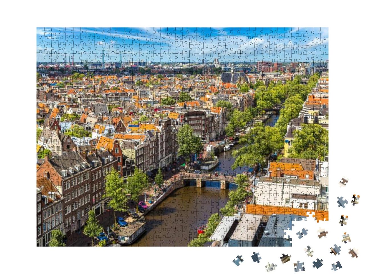 Panoramic Aerial View of Amsterdam in a Beautiful Summer... Jigsaw Puzzle with 1000 pieces