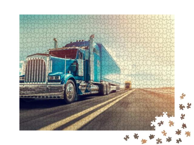 The Truck Runs on the Highway with Speed. 3D Rendering &... Jigsaw Puzzle with 1000 pieces