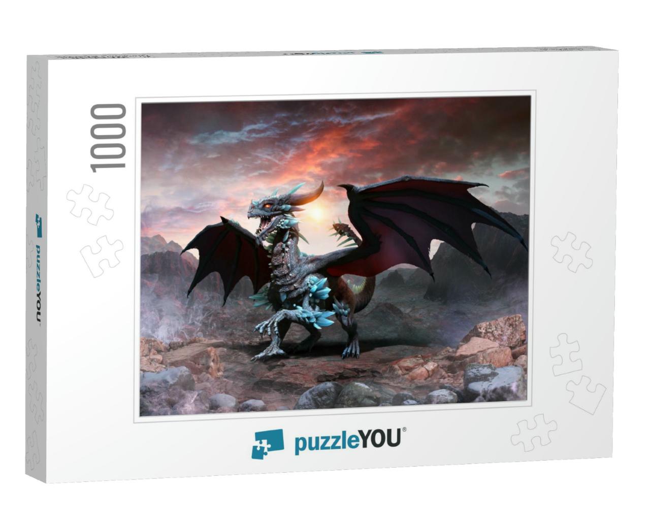 Blue Dragon Scene 3D Illustration... Jigsaw Puzzle with 1000 pieces
