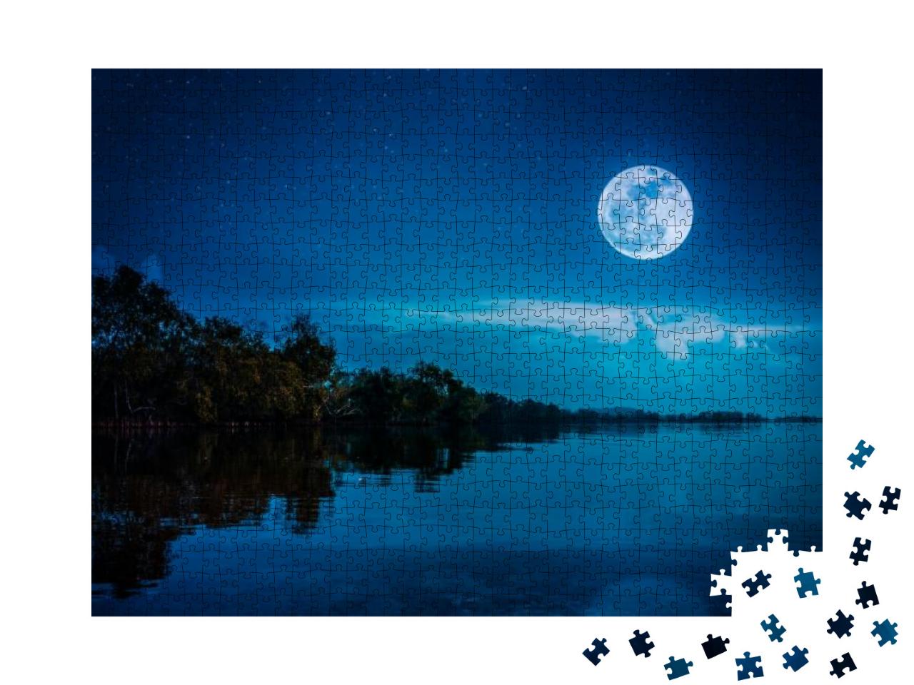 Landscape of Night Sky with Many Stars. Beautiful Bright... Jigsaw Puzzle with 1000 pieces