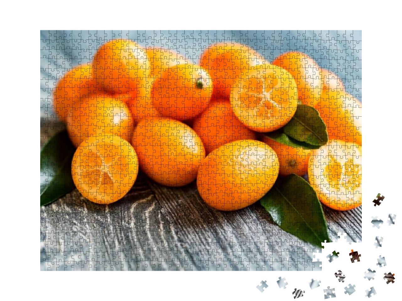 Kumquat or Cumquat on Wooden Table... Jigsaw Puzzle with 1000 pieces