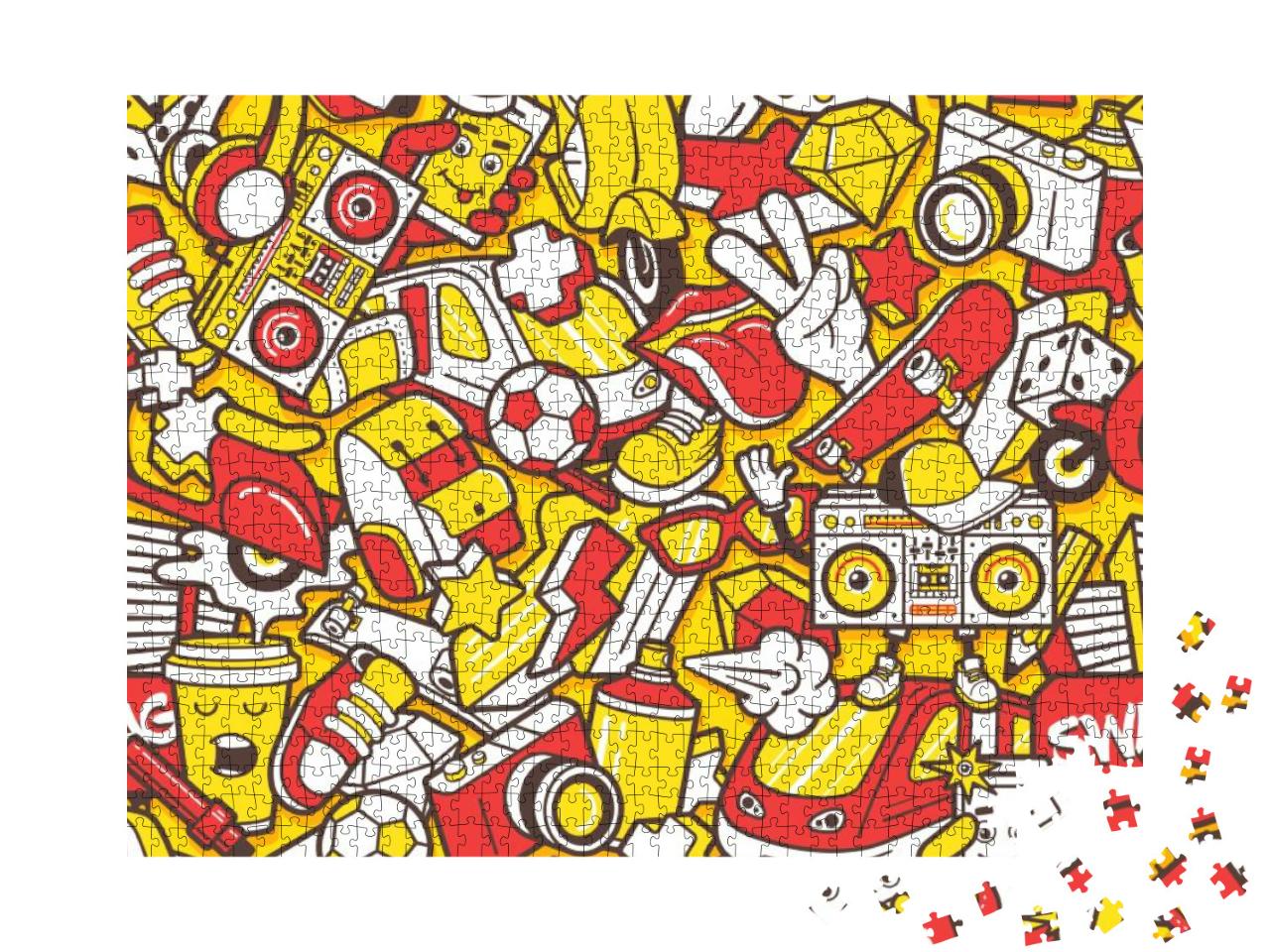 Graffiti Seamless Pattern with Urban Lifestyle Line Icons... Jigsaw Puzzle with 1000 pieces