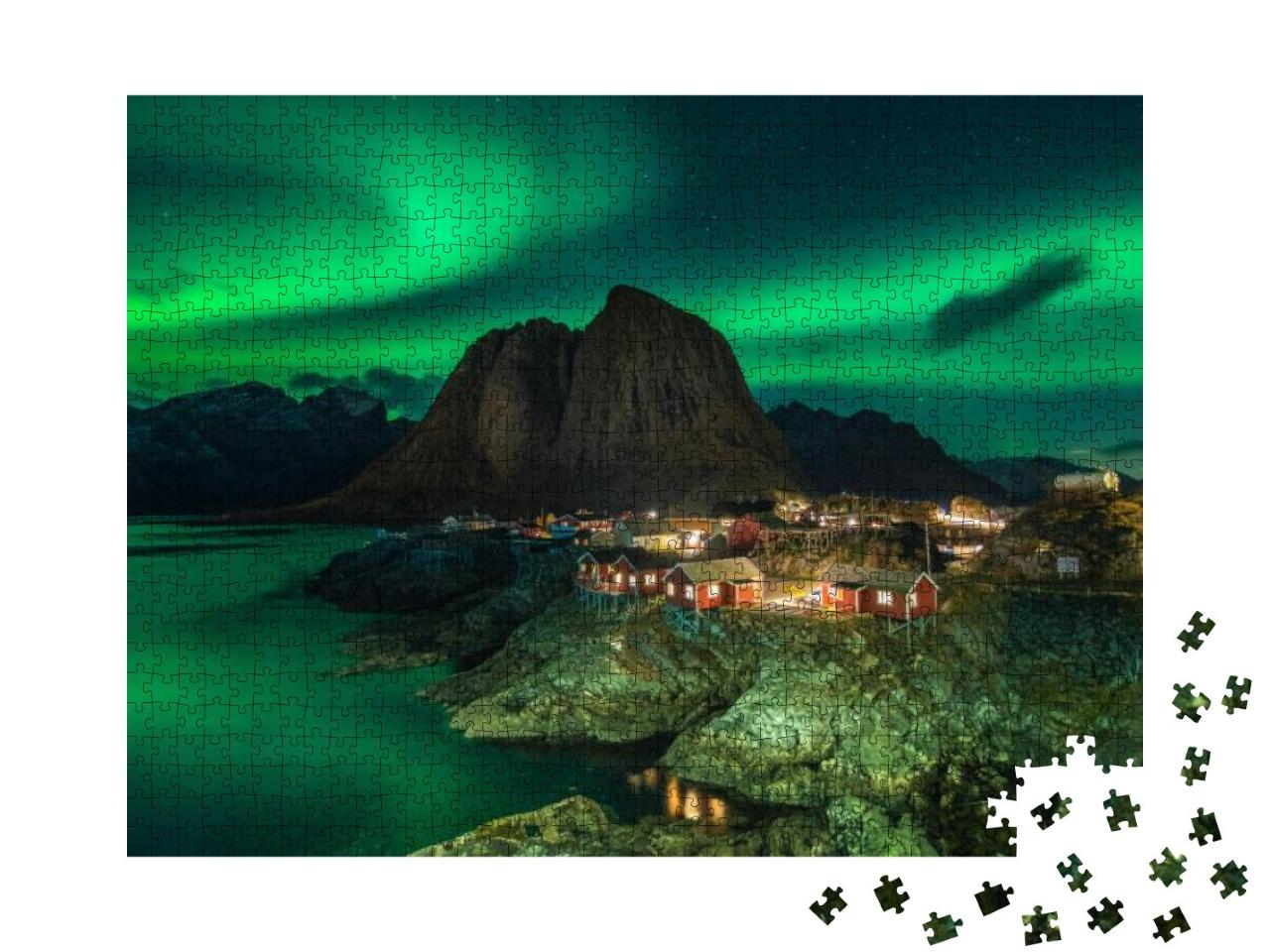 Amazing Northern Light Scene At Reine Town, Norway... Jigsaw Puzzle with 1000 pieces