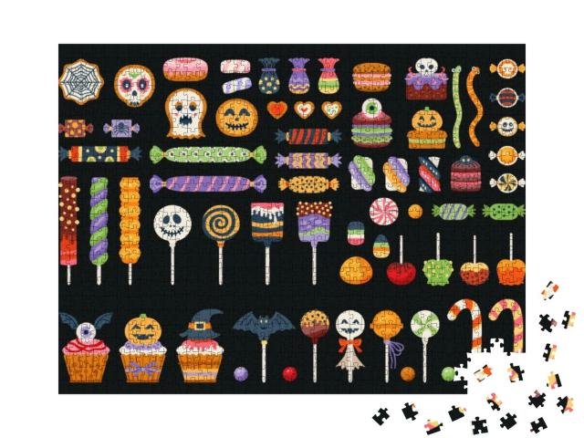 Halloween Sweet Set. Candies, Candy Cane & Lollipop in Sc... Jigsaw Puzzle with 1000 pieces