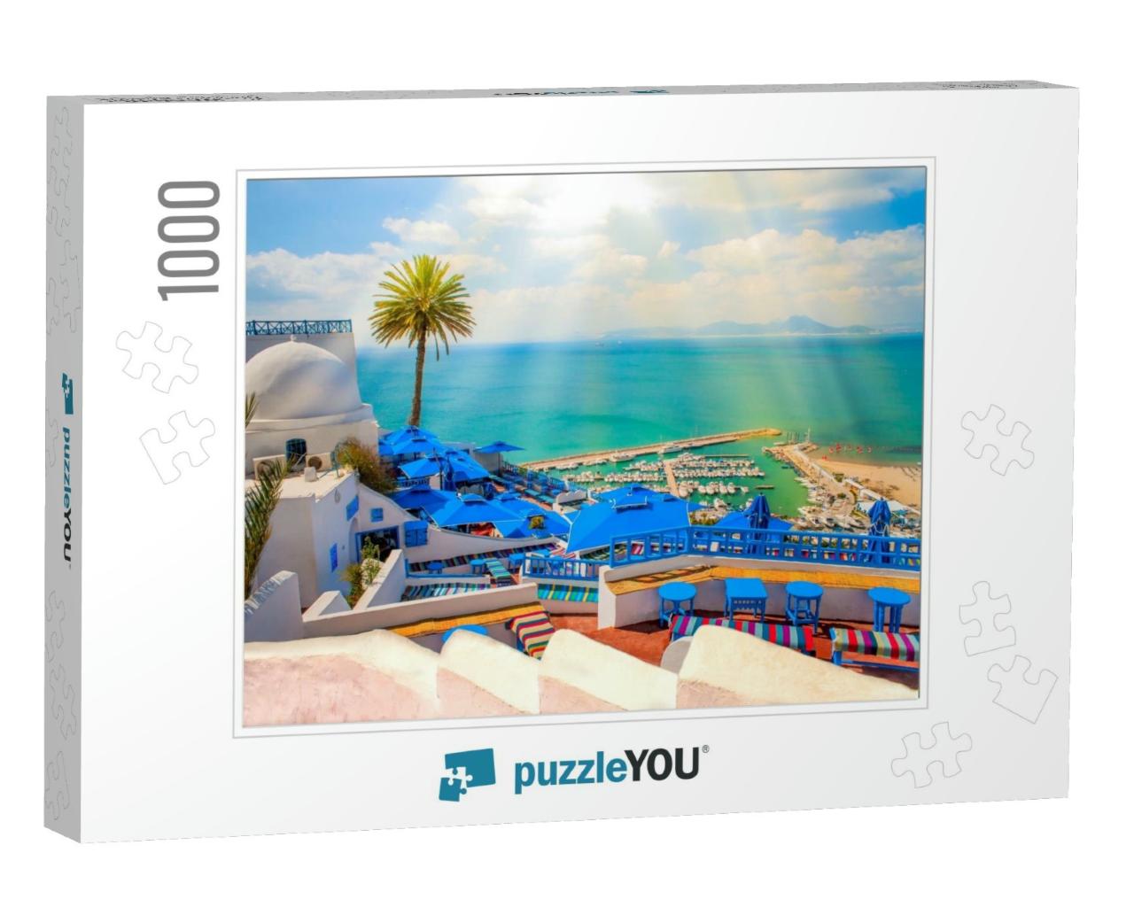 White Blue Sunny Cafe. Sidi Bou Said... Jigsaw Puzzle with 1000 pieces