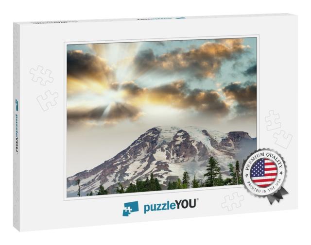 Amazing Sunset Panoramic View of Mount Rainier in Summer... Jigsaw Puzzle