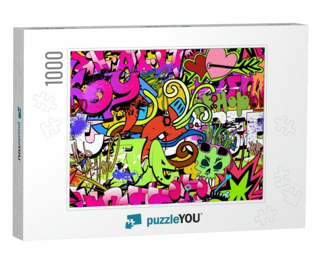 Graffiti Wall Art Background. Hip-Hop Style Seamless Text... Jigsaw Puzzle with 1000 pieces