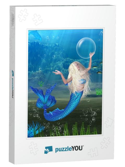3D Digital Render of a Pretty Blonde Mermaid with Bubbles... Jigsaw Puzzle