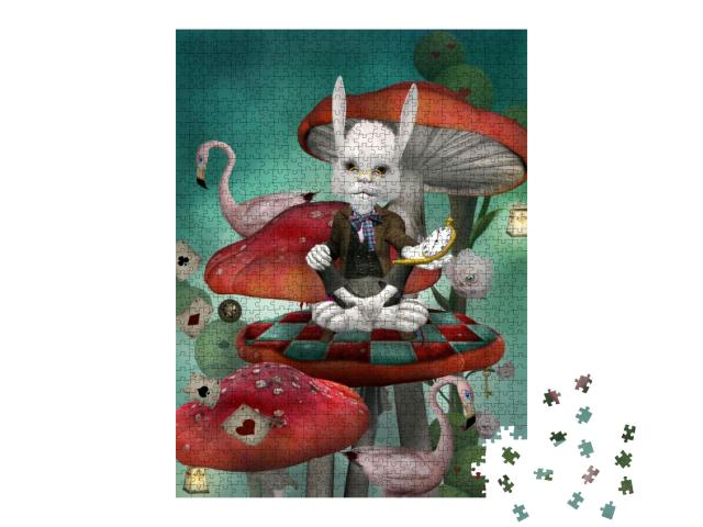 Wonderland Series - Rabbit with Clock Sits on a Mushroom... Jigsaw Puzzle with 1000 pieces