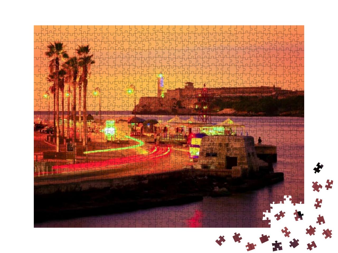 Colorful Sunset in Havana with a View of the Bay & the Li... Jigsaw Puzzle with 1000 pieces