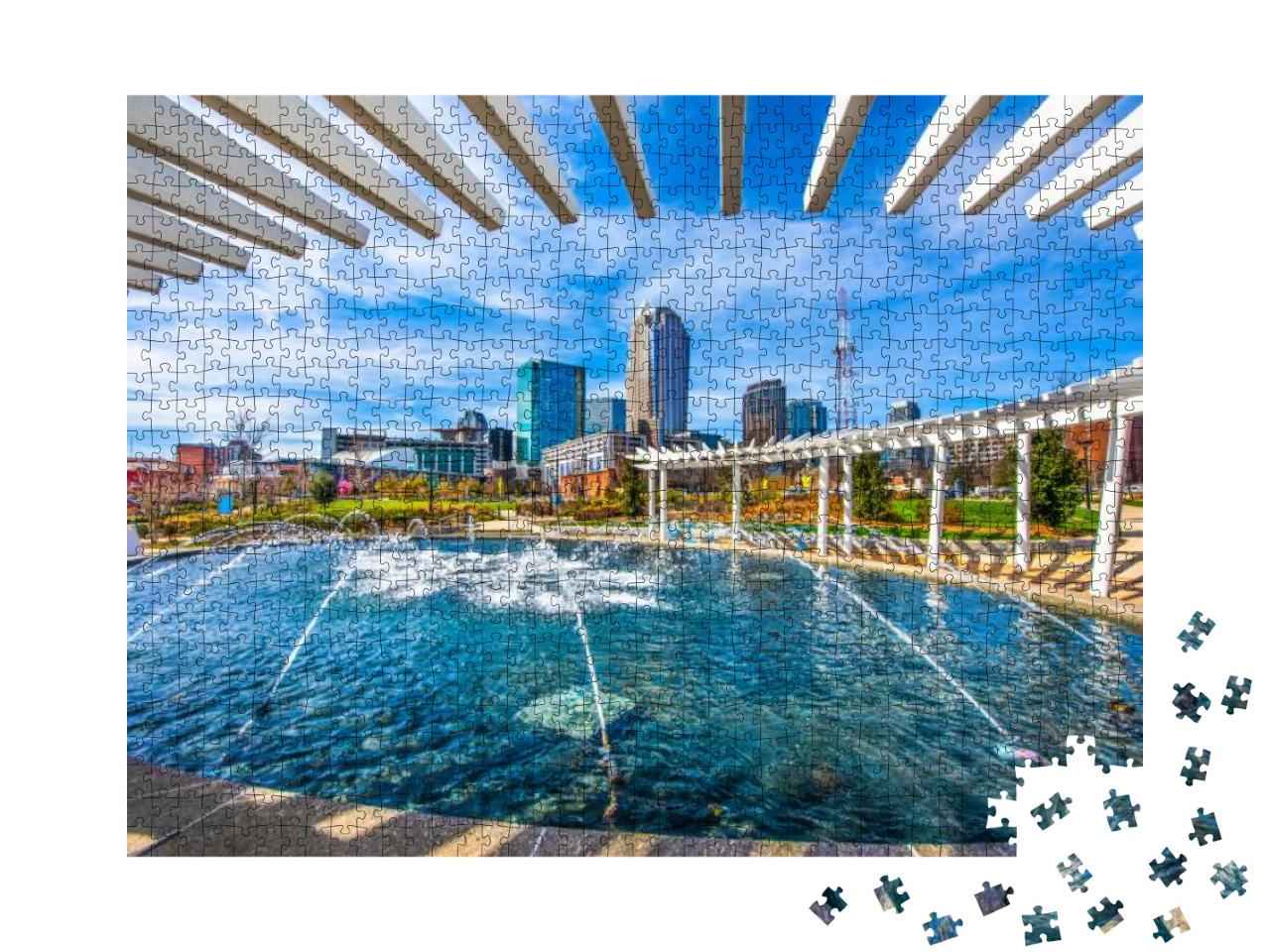 Charlotte North Carolina Skyline from First Ward Park Fou... Jigsaw Puzzle with 1000 pieces