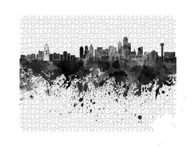 Dallas Skyline in Black Watercolor... Jigsaw Puzzle with 1000 pieces