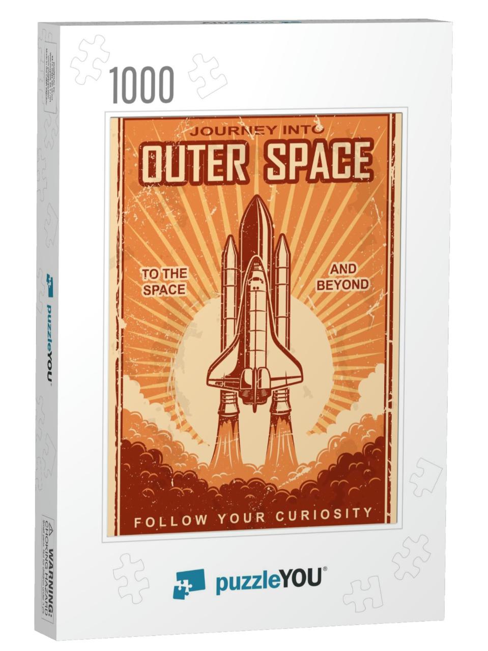 Vintage Poster with Shuttle Launch on a Grunge Background... Jigsaw Puzzle with 1000 pieces