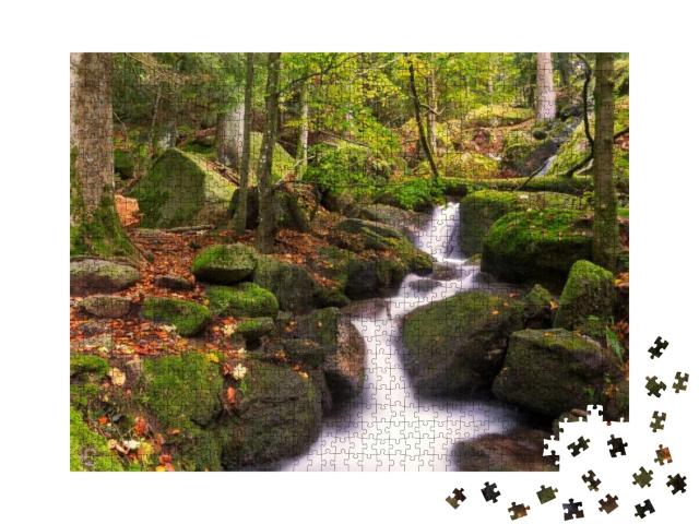 Gertelsbacher Waterfalls in Autumn, Black Forest, Germany... Jigsaw Puzzle with 1000 pieces