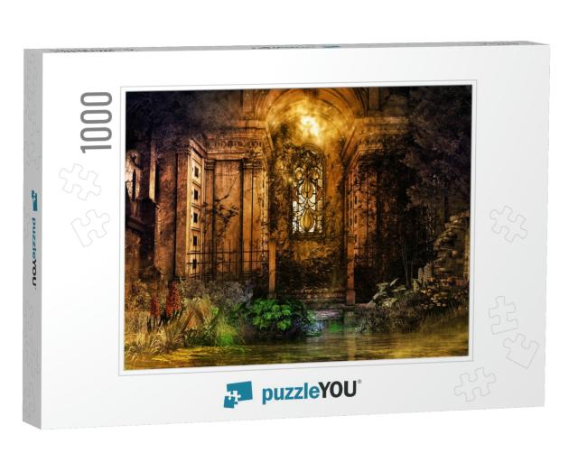 Interior of Old Ruined Chapel. 3D Illustration... Jigsaw Puzzle with 1000 pieces