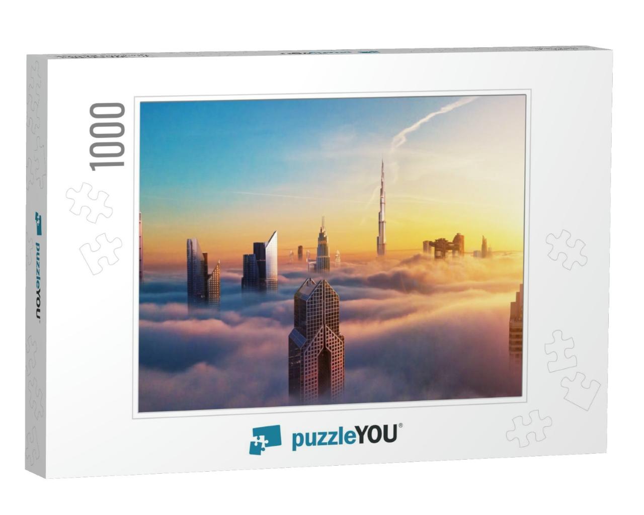 Dubai Sunset Panoramic View of Downtown Covered with Clou... Jigsaw Puzzle with 1000 pieces