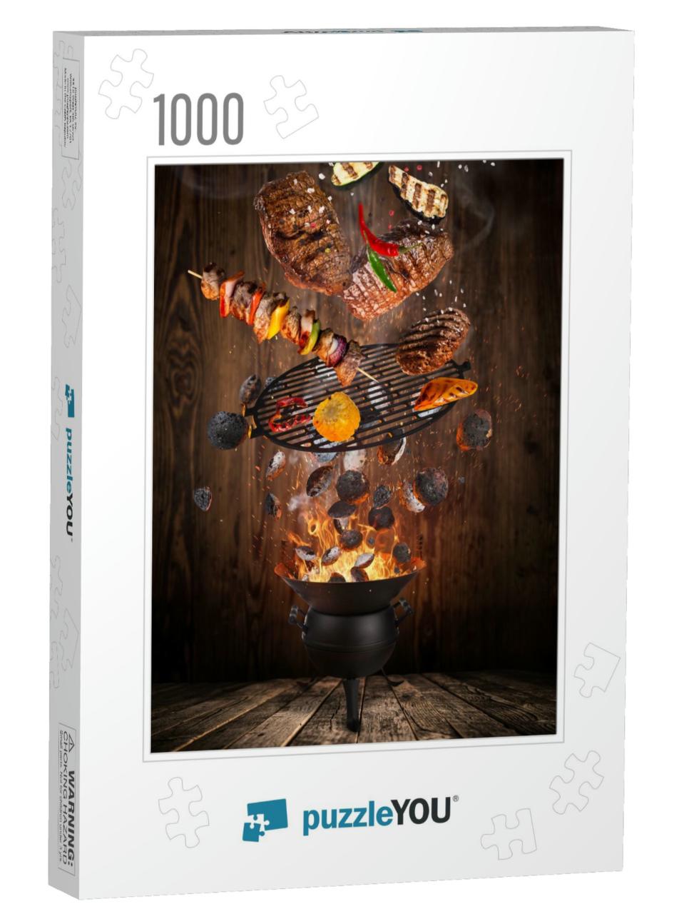 Kettle Grill with Hot Briquettes, Cast Iron Grate & Tasty... Jigsaw Puzzle with 1000 pieces