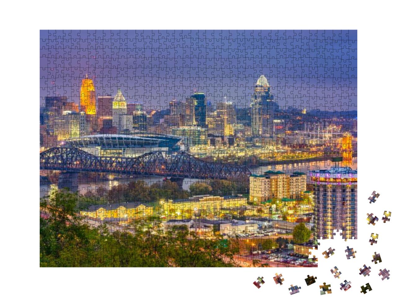Cincinnati, Ohio, USA Skyline Over the Cuyahoga River At D... Jigsaw Puzzle with 1000 pieces