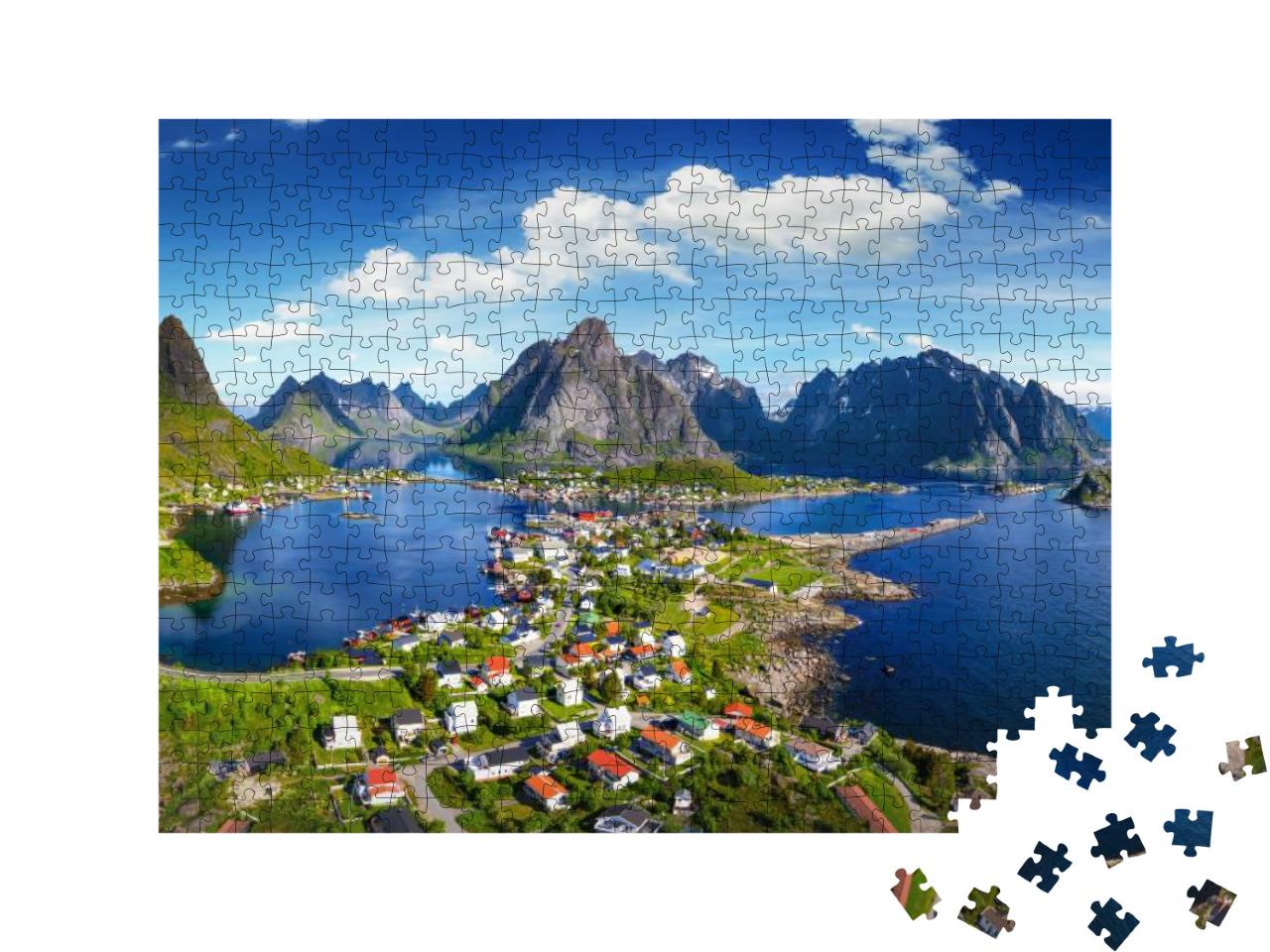 Reine, Lofoten, Norway. the Village of Reine Under a Sunn... Jigsaw Puzzle with 500 pieces