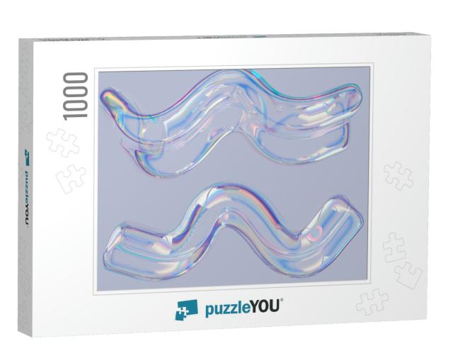 Colorful 3D Fluid Shape Holographic Gradient, Geometric A... Jigsaw Puzzle with 1000 pieces