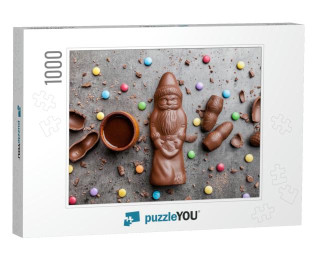 Delicious Festive Christmas Chocolate & Sweets on Rustic... Jigsaw Puzzle with 1000 pieces