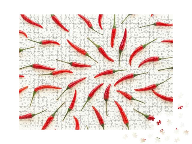 A Lot of Red Hot Chili Peppers on a White Background. a C... Jigsaw Puzzle with 1000 pieces
